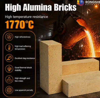 Rongsheng ladrillo de alumina de alta temperatura LZ-55 LZ-65 LZ-75 ladrillo de fuego 1770C ladrillos refractarios de trabajo pesado para horno de horno