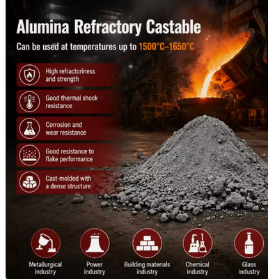 Hormigón refractario monolítico de alta alúmina y alta resistencia para hornos industriales, hornos y plantas siderúrgicas